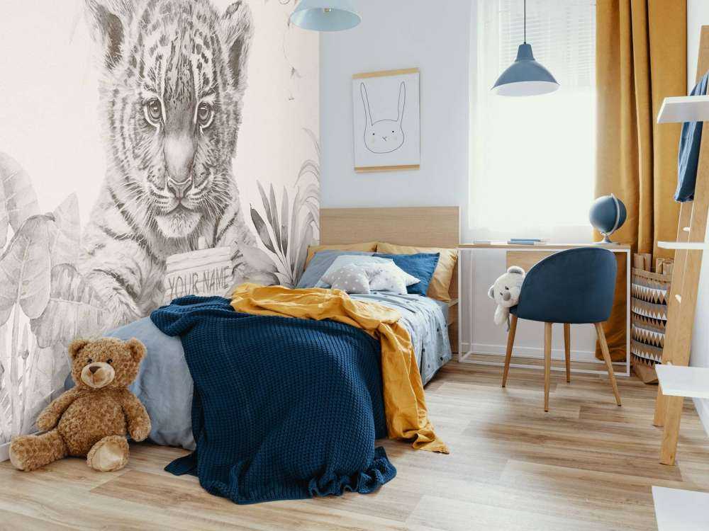 Tigre mignon avec des plantes beige