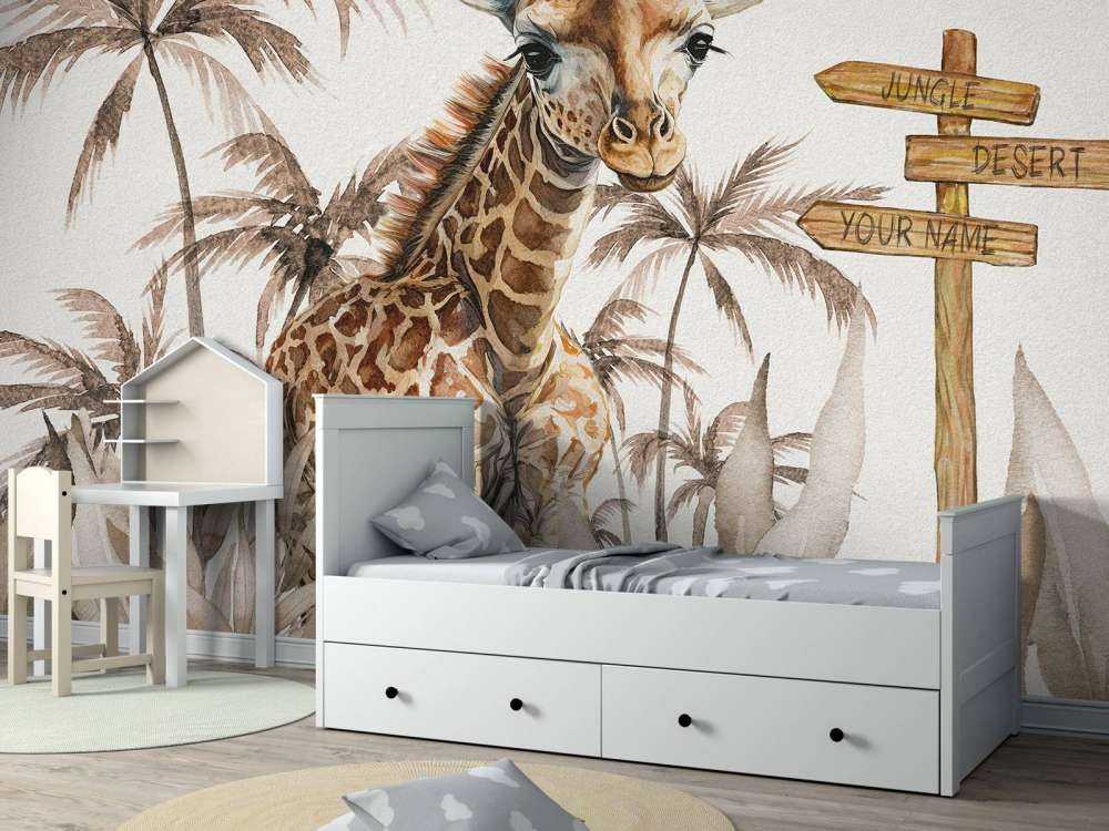 Bébé girafe dans la jungle taupe
