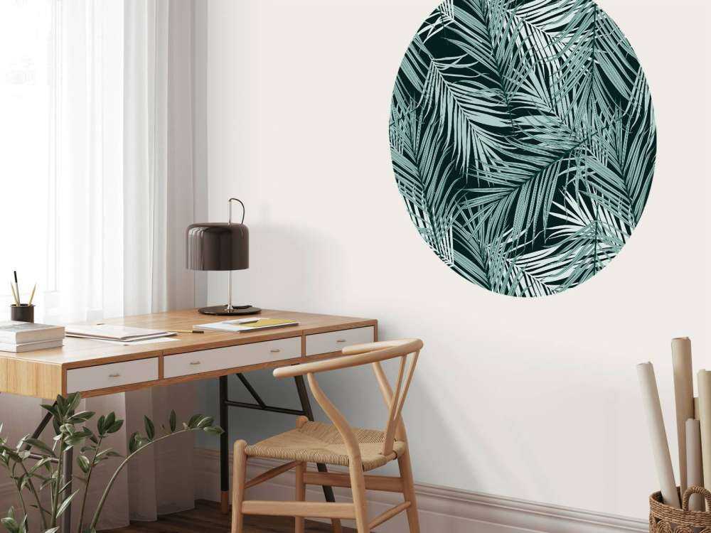 Feuilles tropicales bleu canard sur fond noir