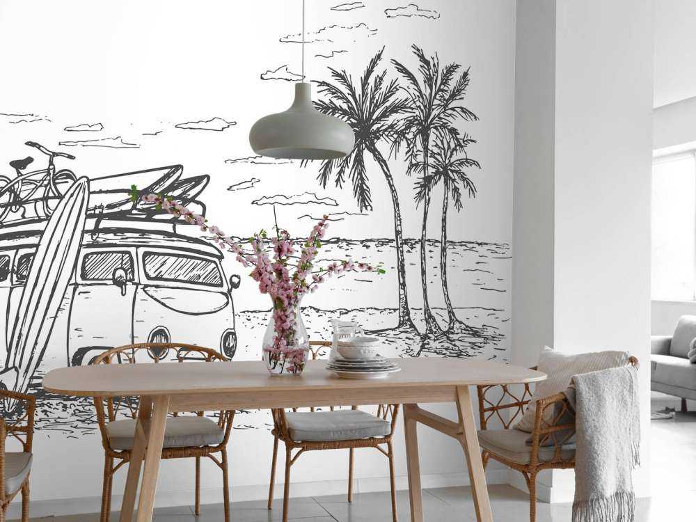 Dessin de plage en noir et blanc
