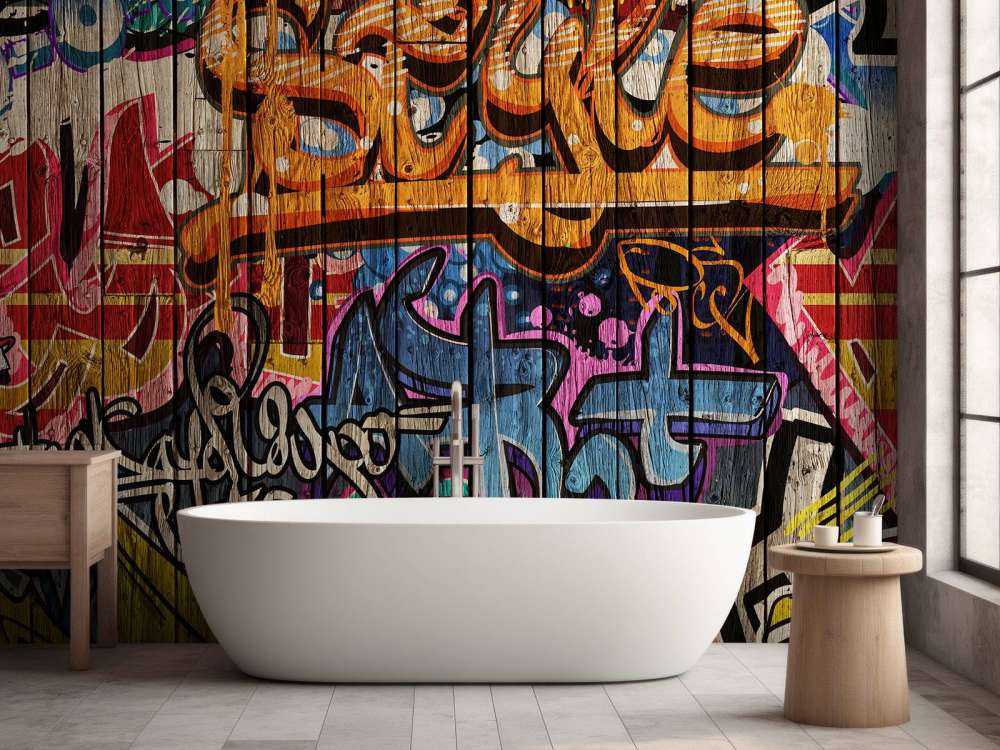 Graffiti avec des lettres sur du bois
