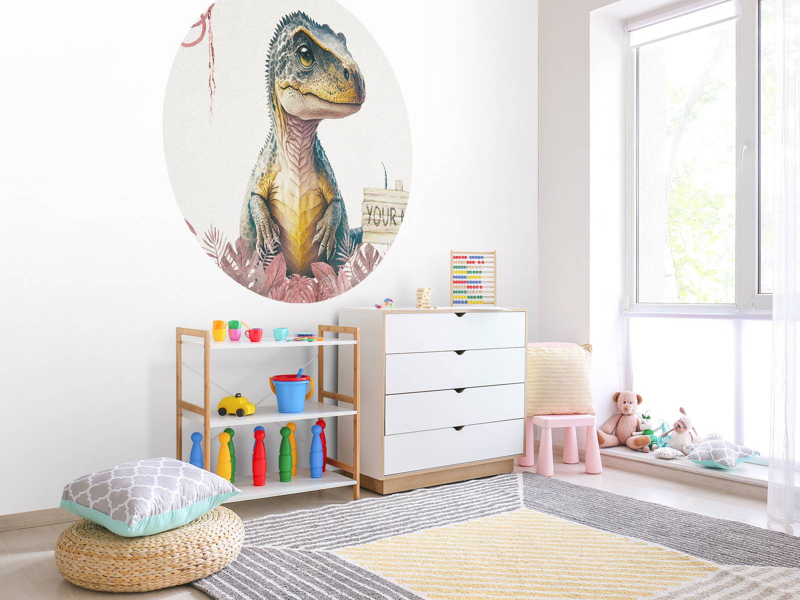 Bébé T-rex dans la jungle rose