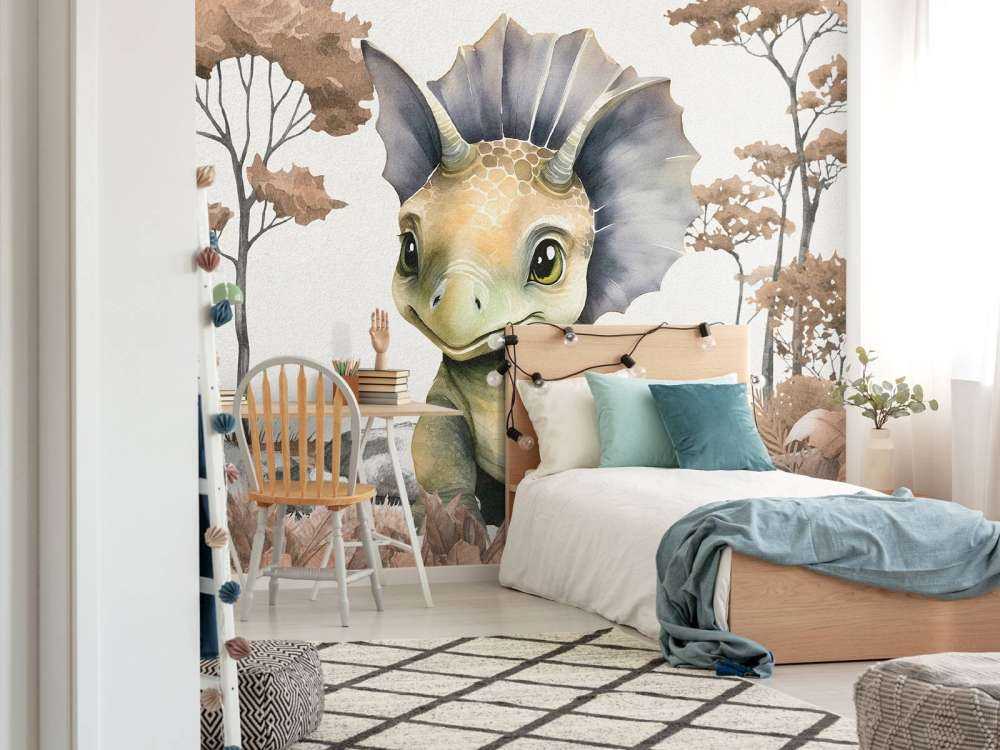 Bébé tricératops dans la jungle taupe