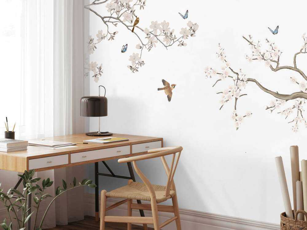 Branches fleuries et oiseaux