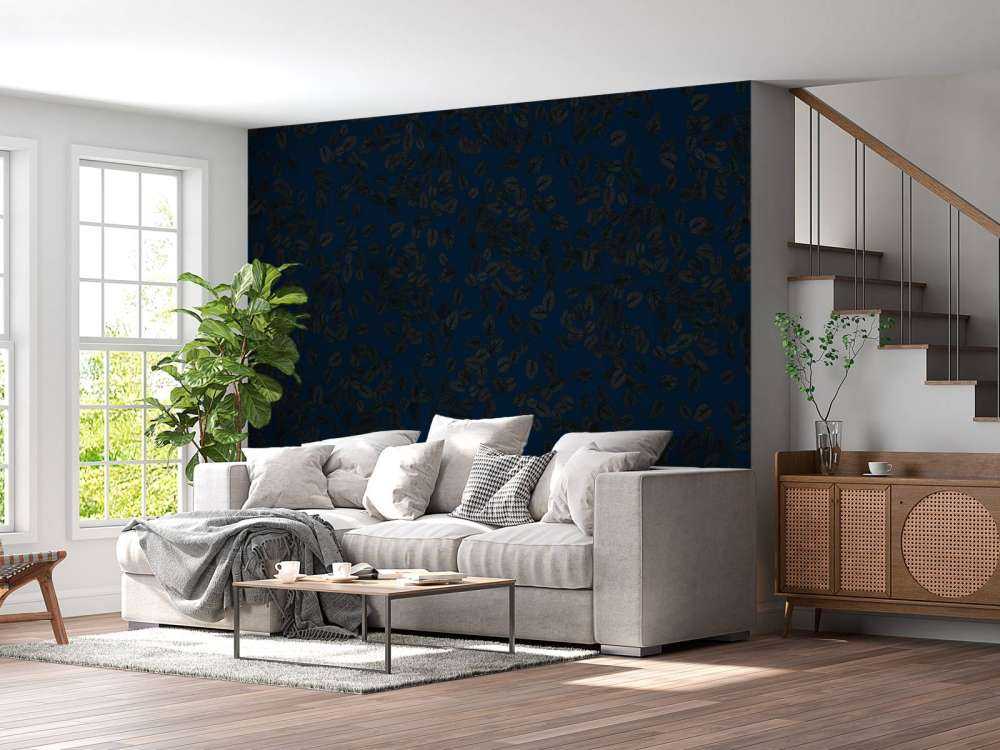 Petites feuilles foncées sur bleu nuit