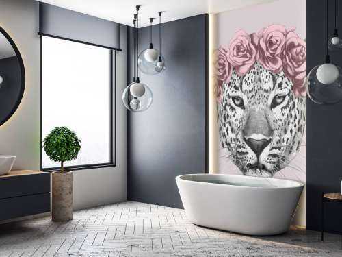 Léopard à fleurs roses