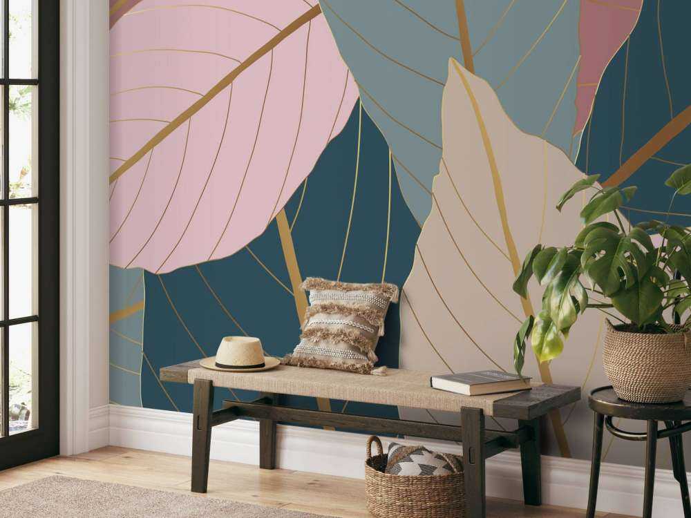 Feuilles tropicales avec or
