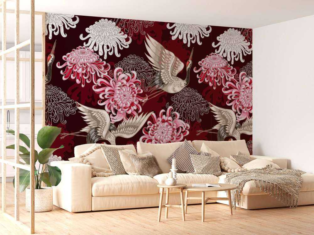 Motif de grue rose