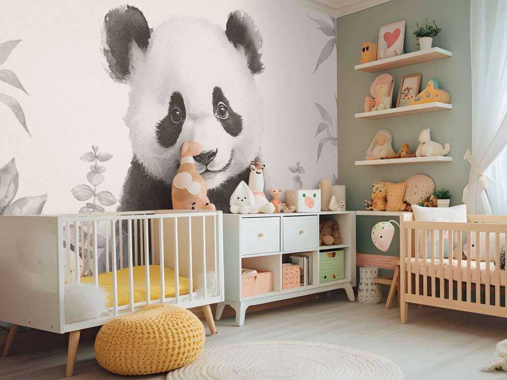 Bébé panda dans la jungle beige