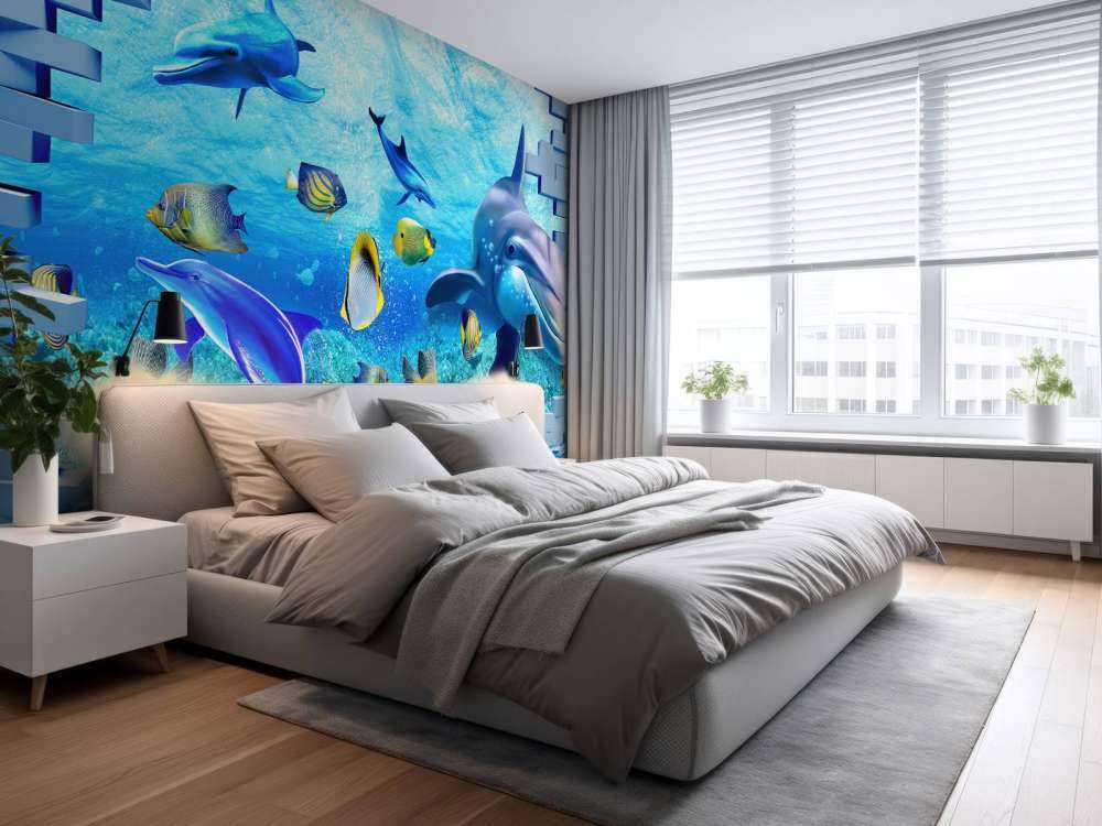 Des dauphins derrière un mur