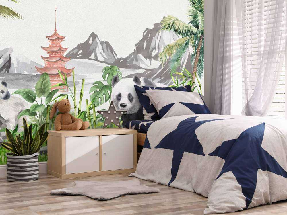 Pandas dans une jungle de bambous