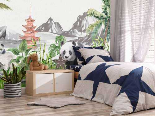 Pandas dans une jungle de bambous
