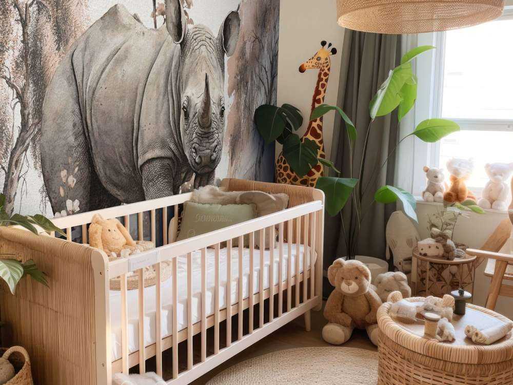Bébé rhino dans la savane taupe