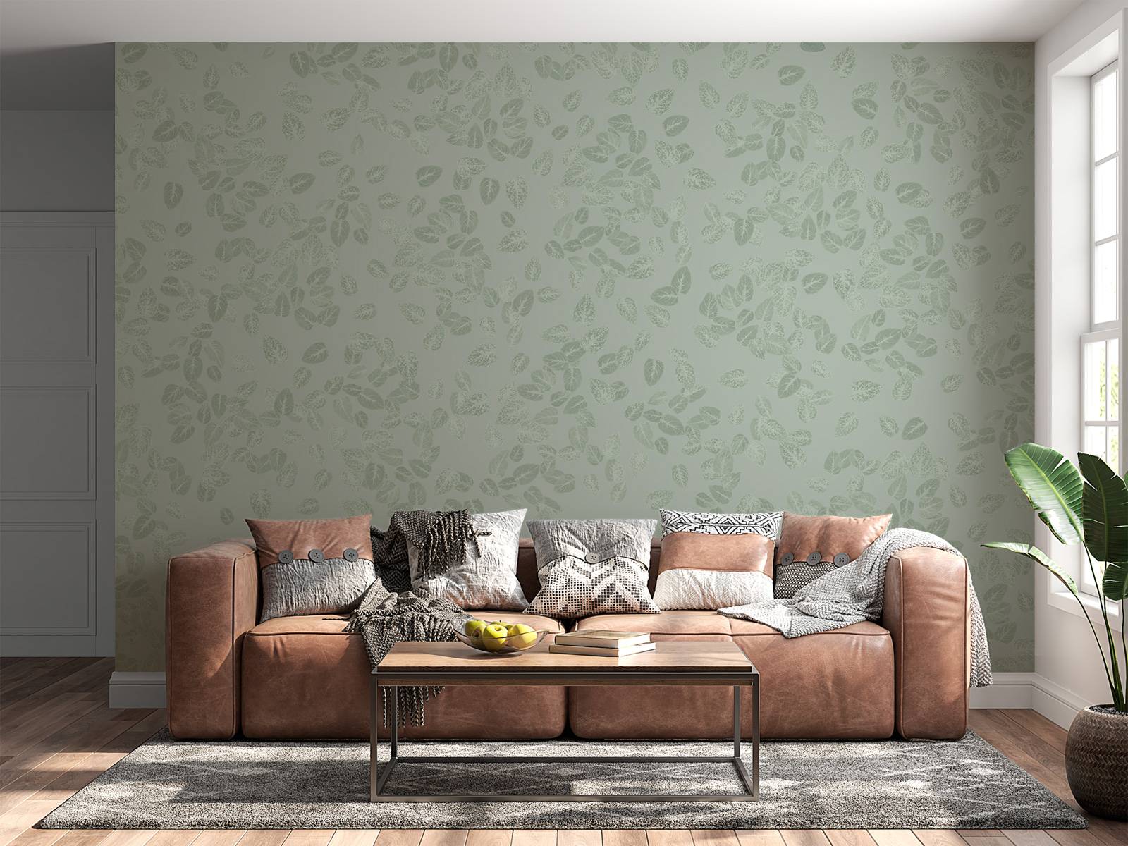Petites feuilles sur gris vert