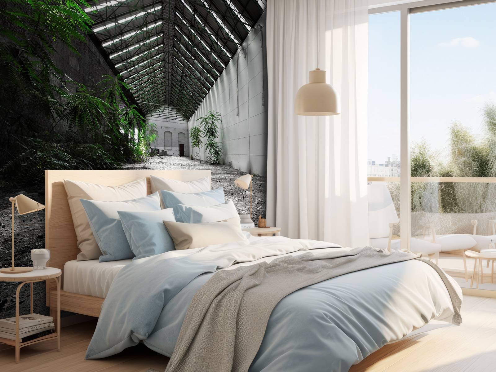 Hall industriel avec des plantes