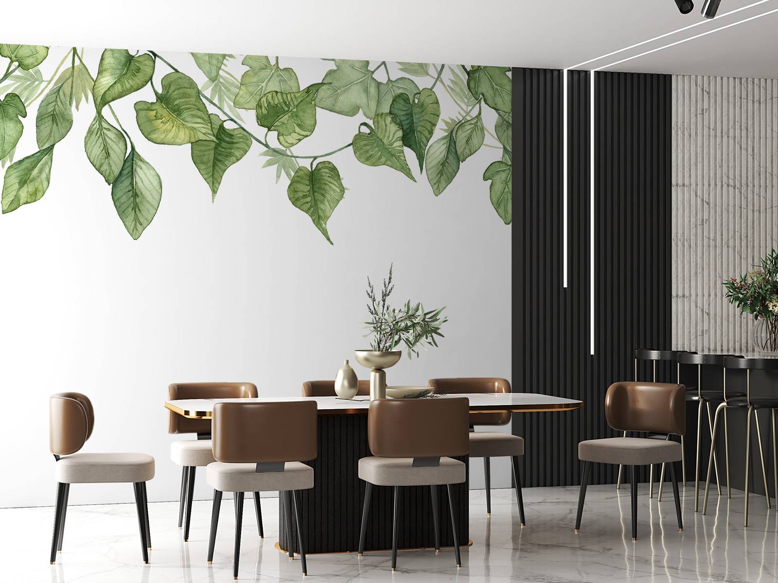 Des feuilles à l'aquarelle suspendues