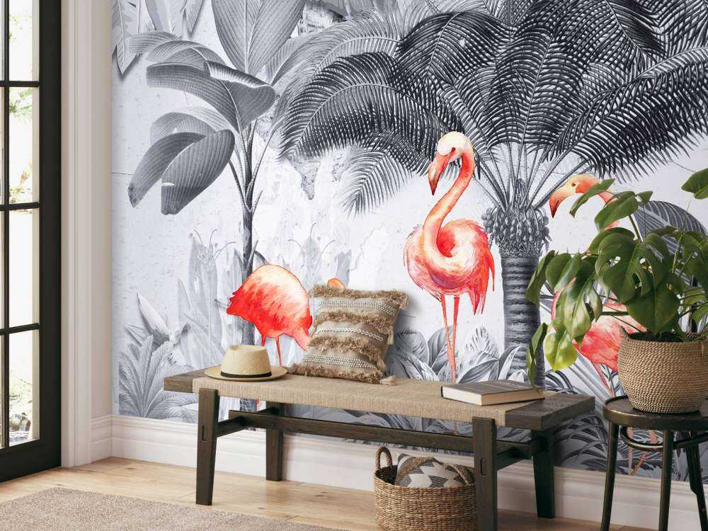 Jungle avec flamants roses