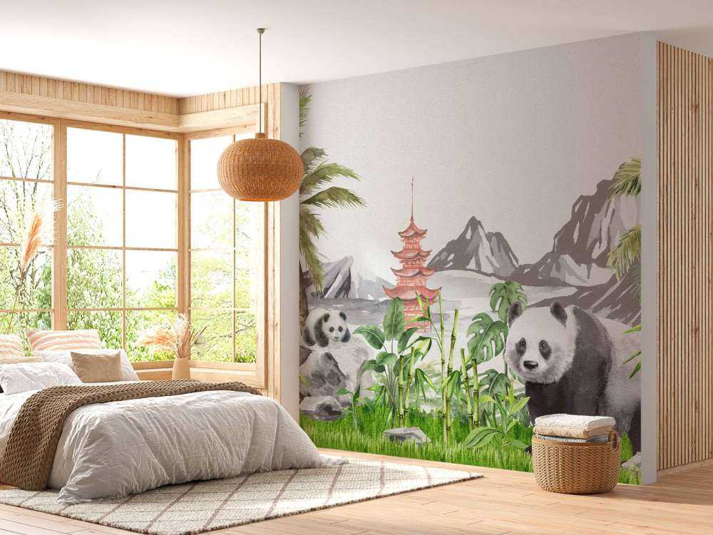 Pandas dans une jungle de bambous