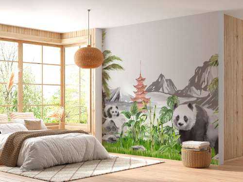 Pandas dans une jungle de bambous