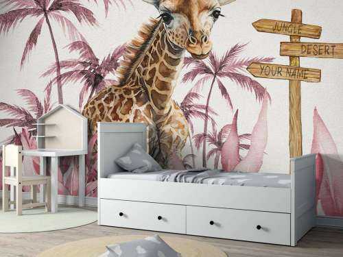 Bébé girafe dans la jungle rose