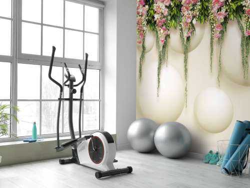 Fleurs roses suspendues sur un mur en 3D