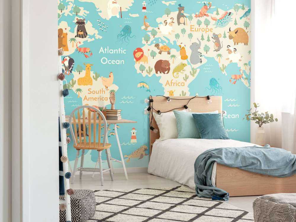 Carte du monde avec des animaux