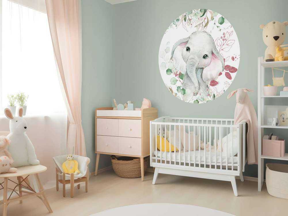 Bébé éléphant feuillage menthe et rose