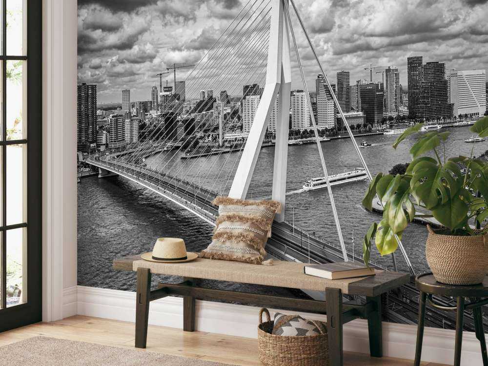 Le centre ville de Rotterdam depuis une grande hauteur en noir et blanc 