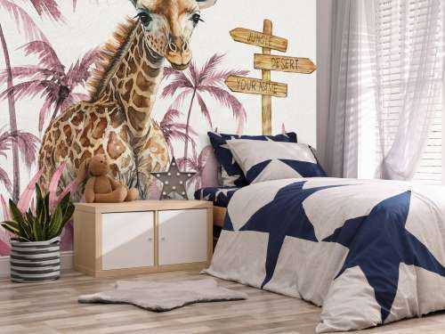 Bébé girafe dans la jungle rose