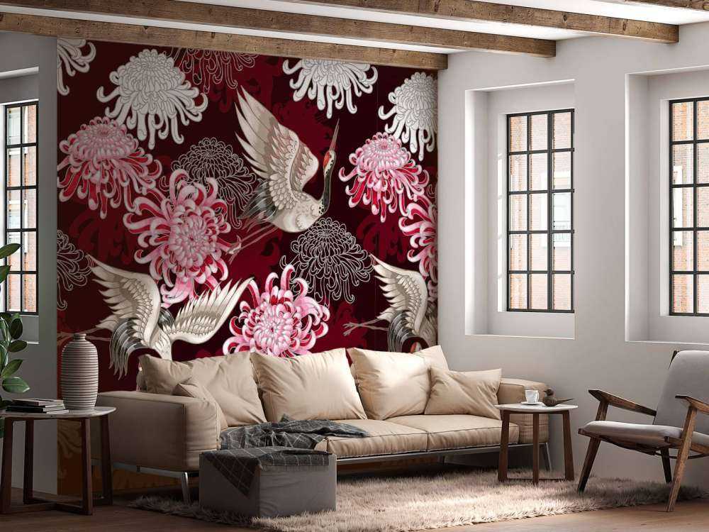 Motif de grue rose