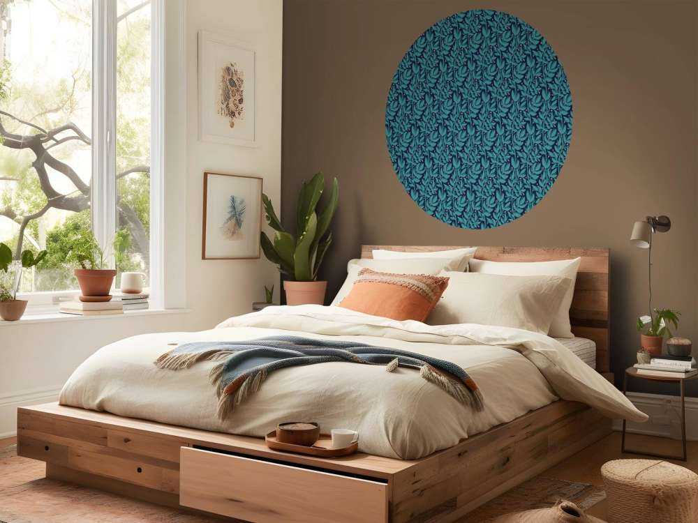 Motif petites branches bleu canard