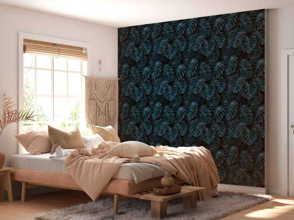 Feuilles de monstera tropicales bleu canard
