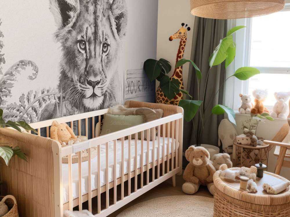 Bébé lion dans la jungle beige