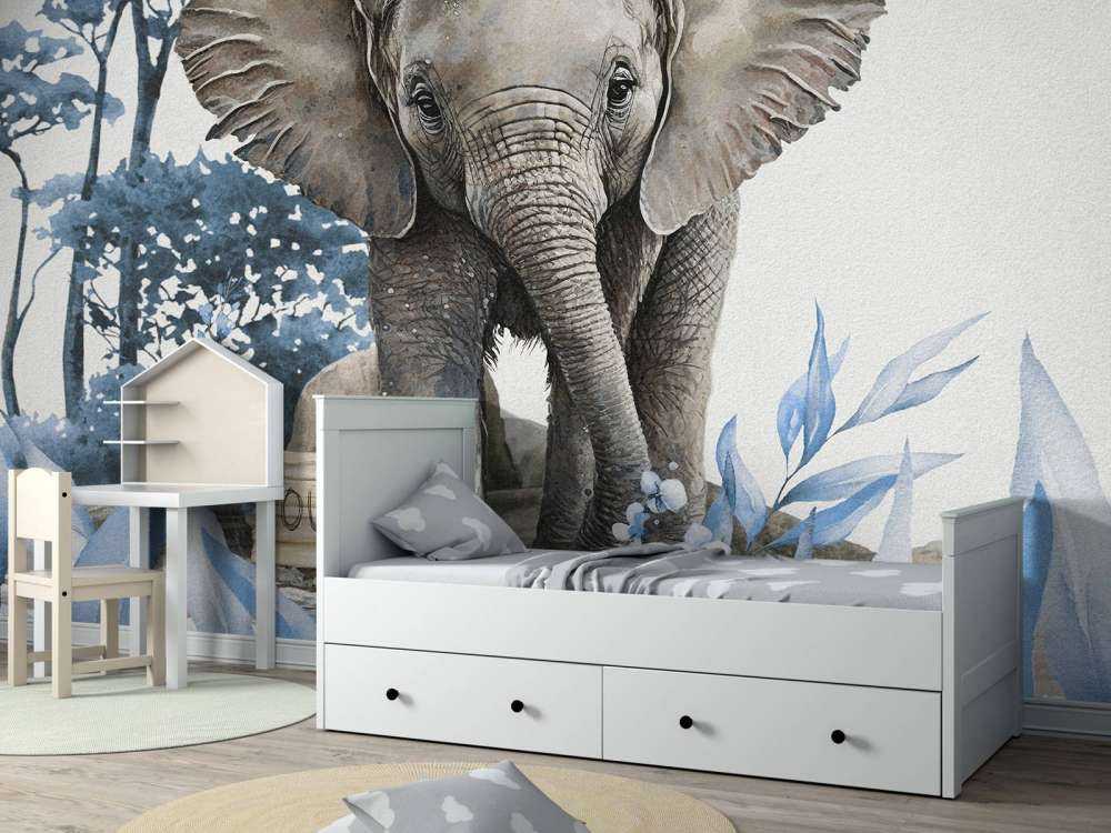 Bébé éléphant dans la jungle bleu