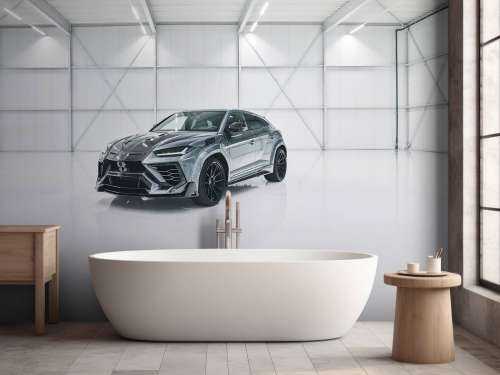 Lamborghini dans le hall blanc