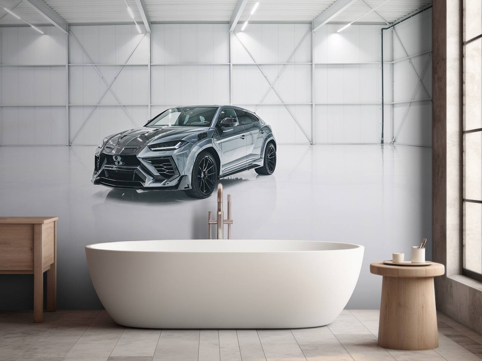 Lamborghini dans le hall blanc
