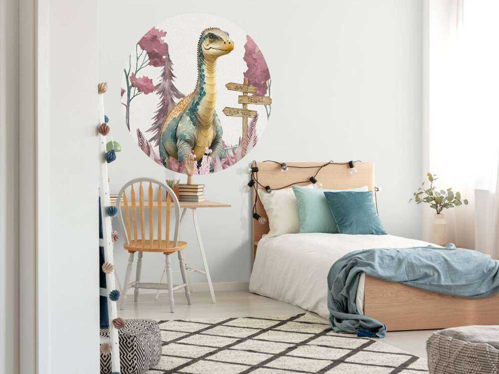 Bébé brachiosaure dans la jungle rose