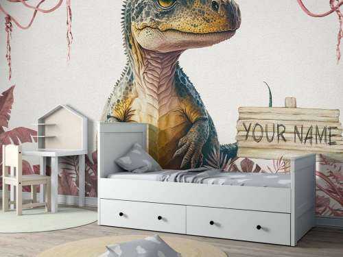 Bébé T-rex dans la jungle rose