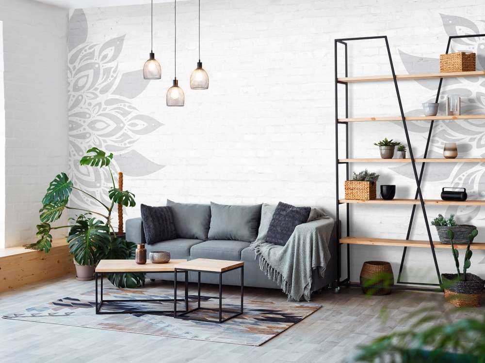 Mandala gris blanc fleuri