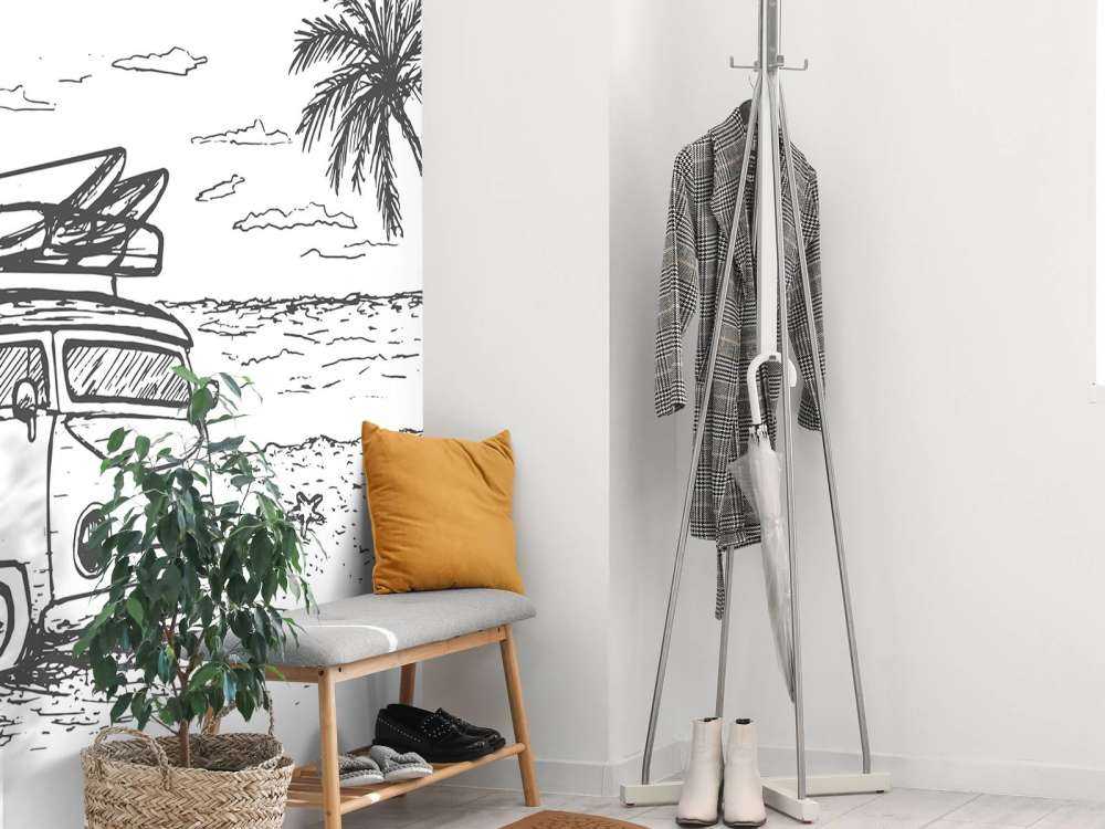 Dessin de plage en noir et blanc