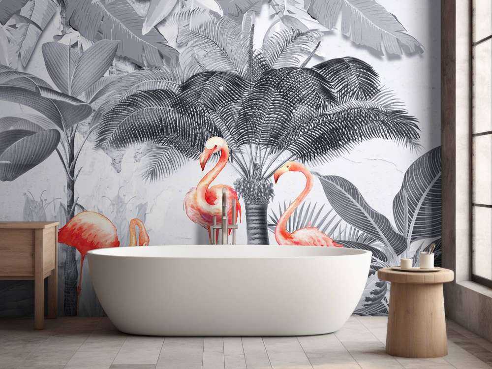 Jungle avec flamants roses