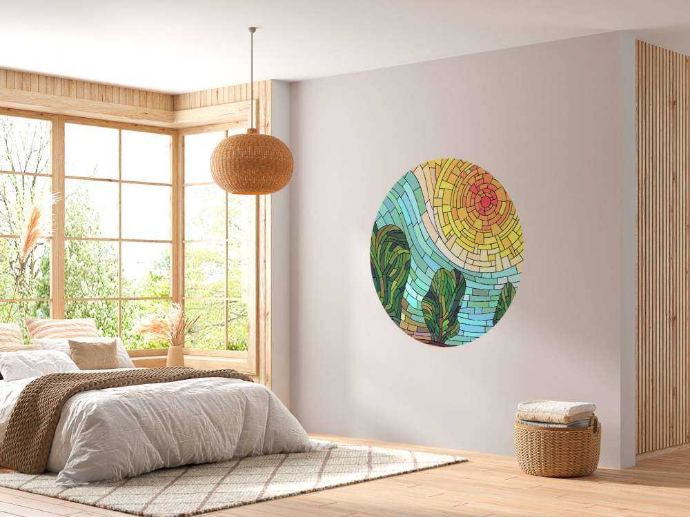 Soleil rouge près des arbres