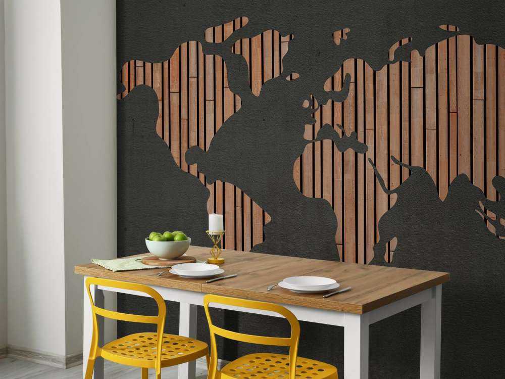 Carte du monde avec planches de bois