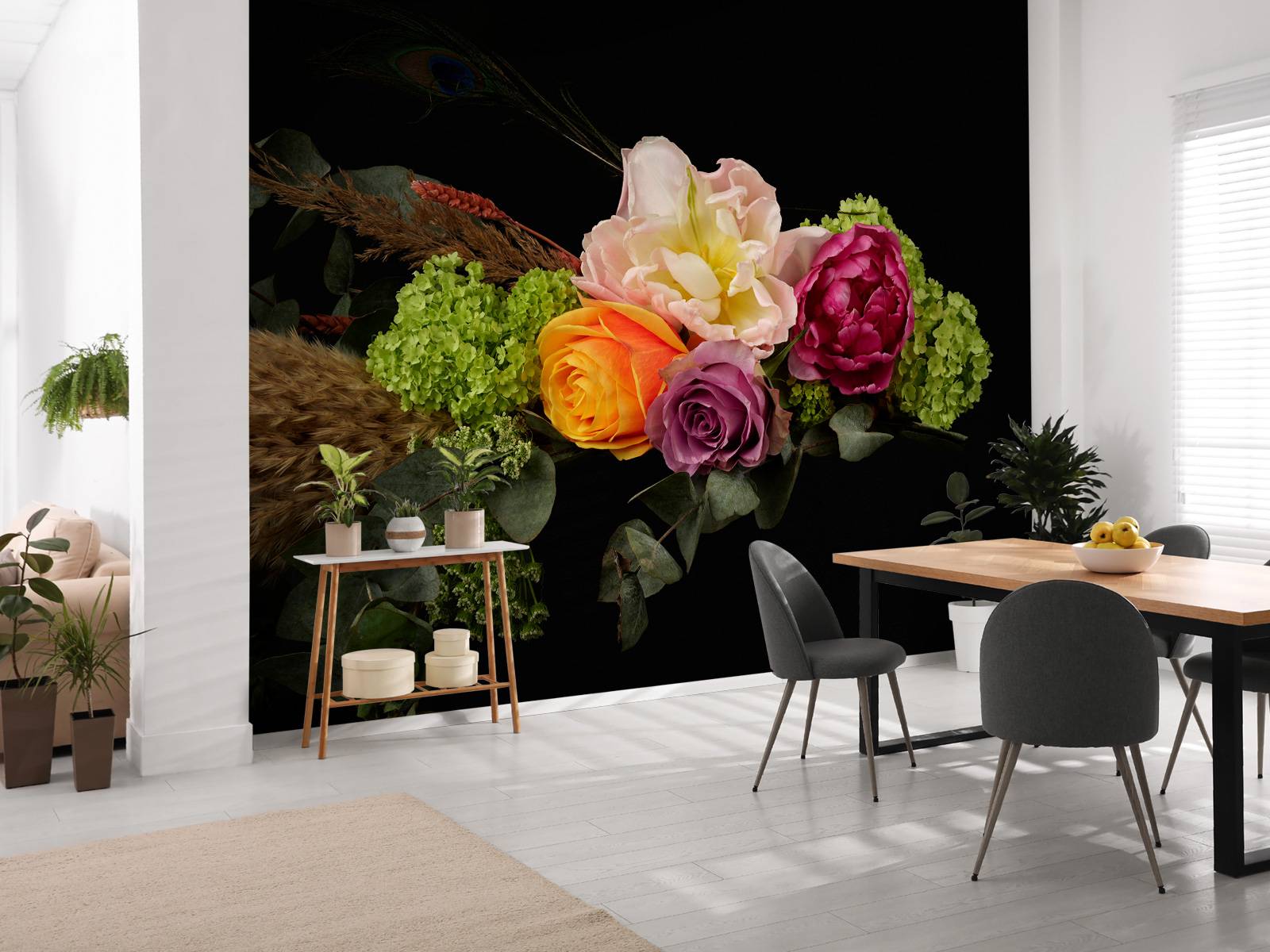 Guirlande de fleurs avec plume