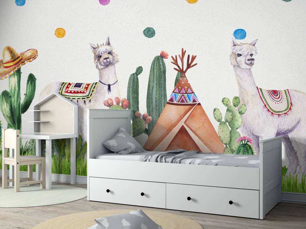 Des alpagas entre les cactus