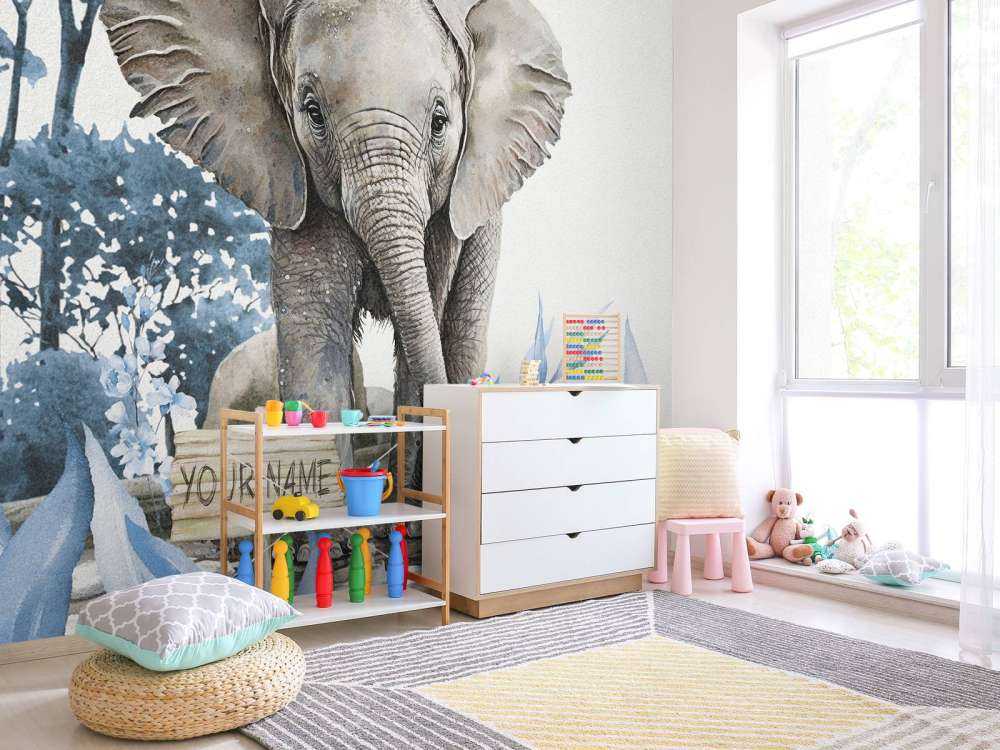 Bébé éléphant dans la jungle bleu
