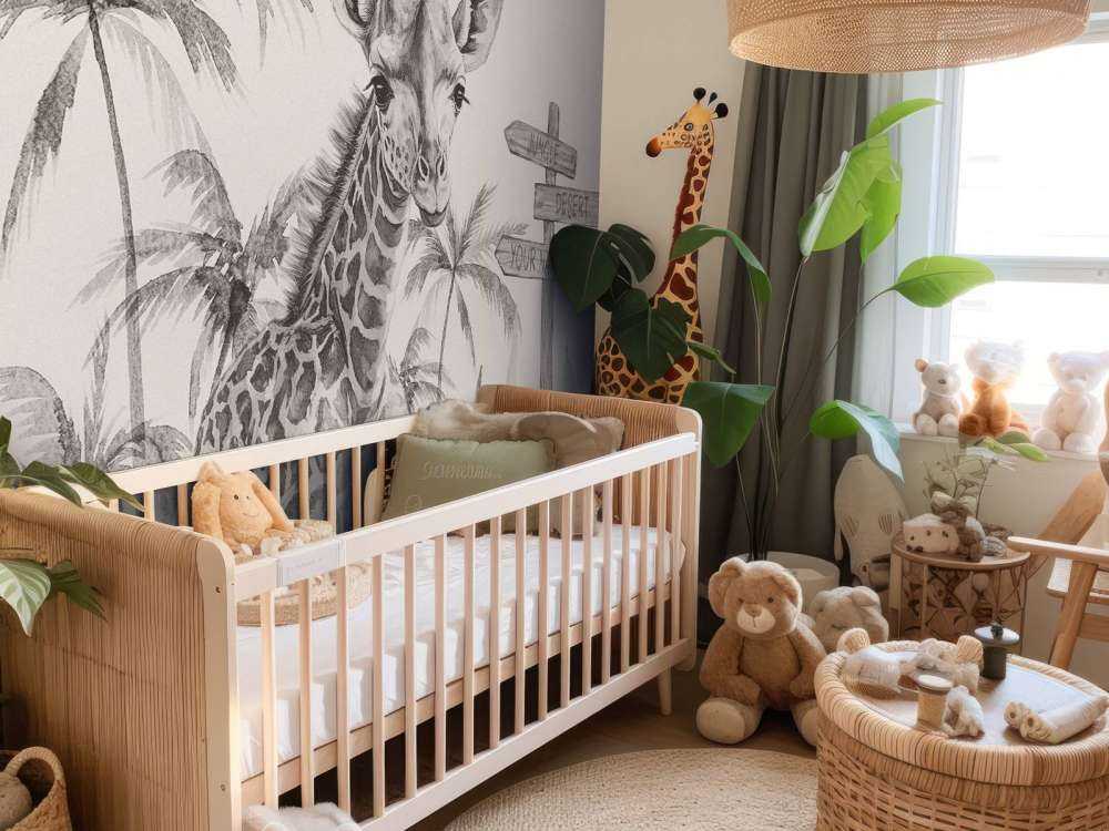 Bébé girafe dans la jungle beige
