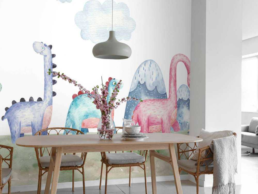 Panorama de dinosaures à l'aquarelle