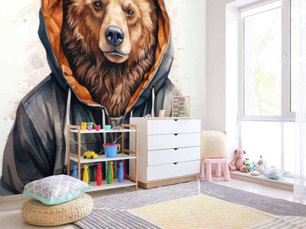 Ours Grizzly en Aquarelle avec un Sweat à Capuche