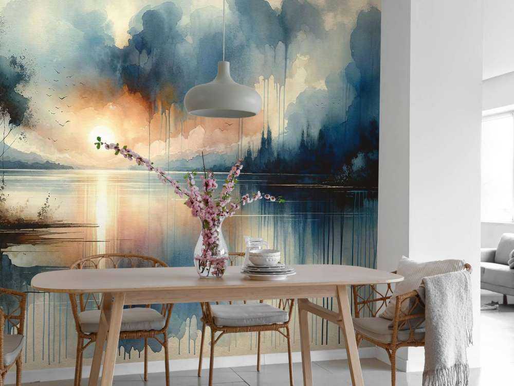 Lac abstrait à l'aquarelle
